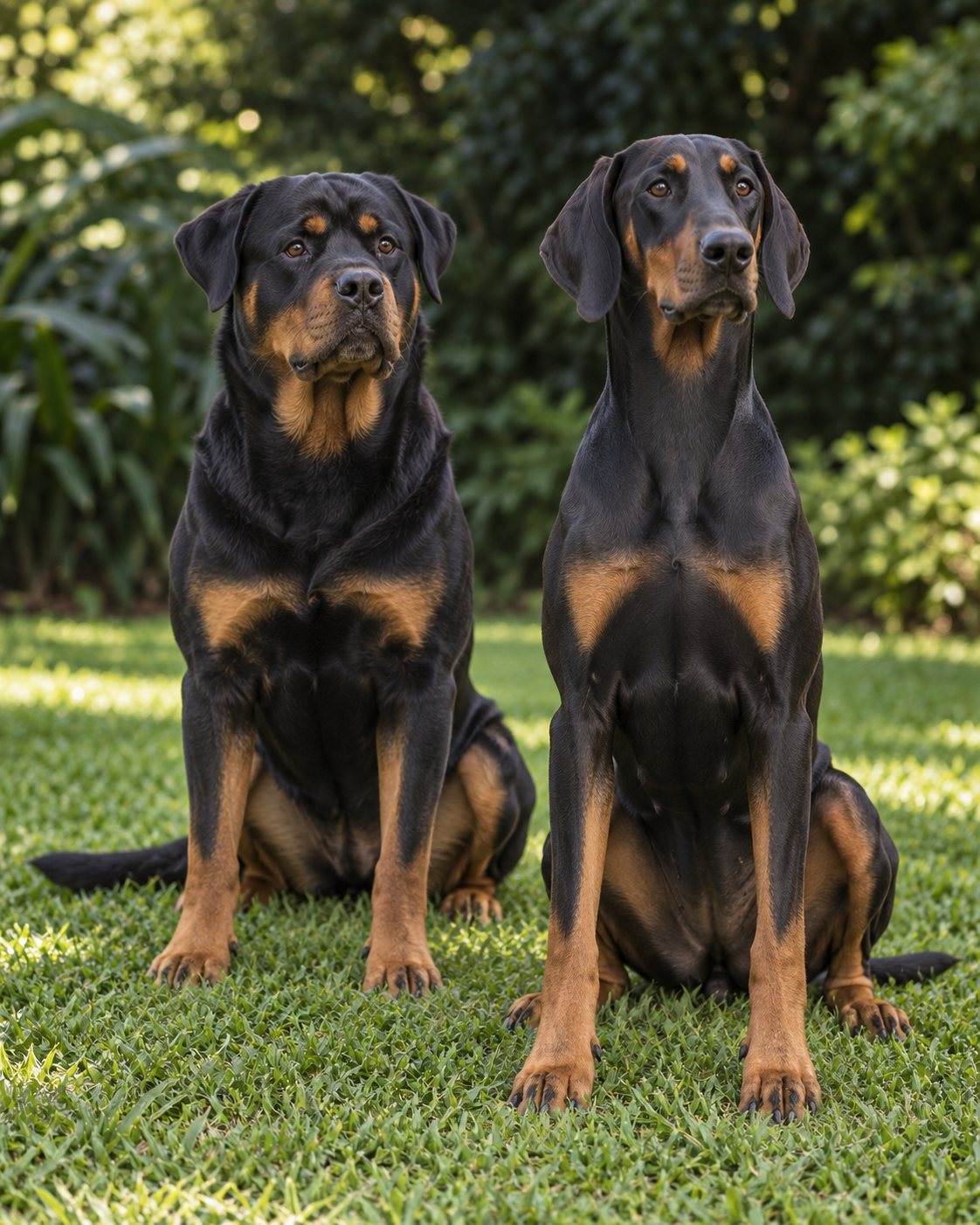 Golden Retriever e Pointer Inglês em um jardim